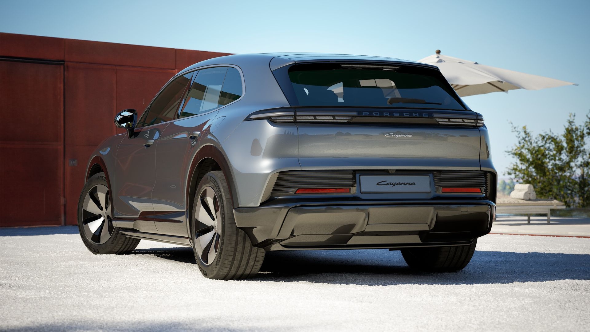 rear view of the Porsche Cayenne Electric showcasing tail lights and design.