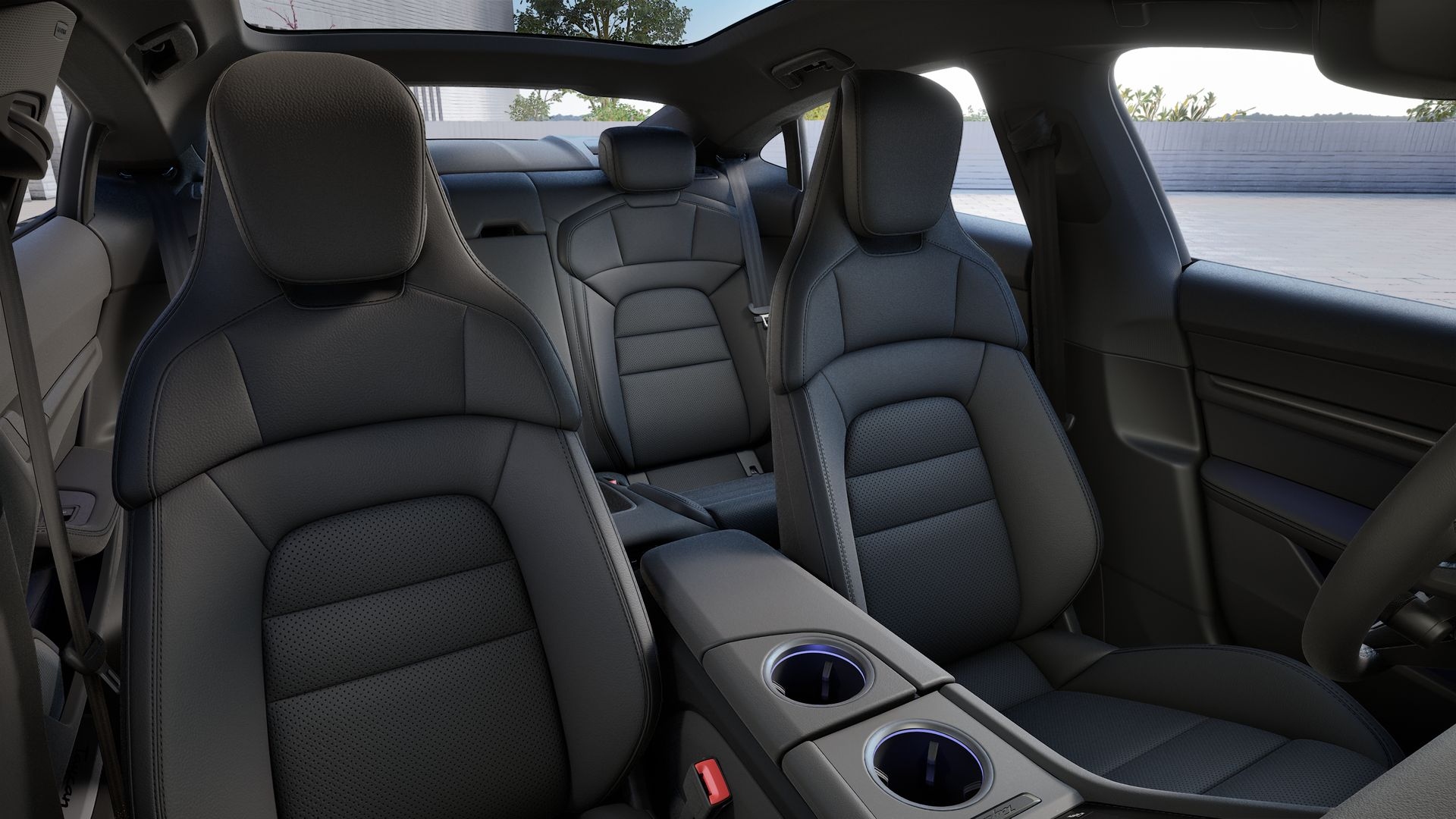 Luxury black leather seats inside Porsche electric sedan